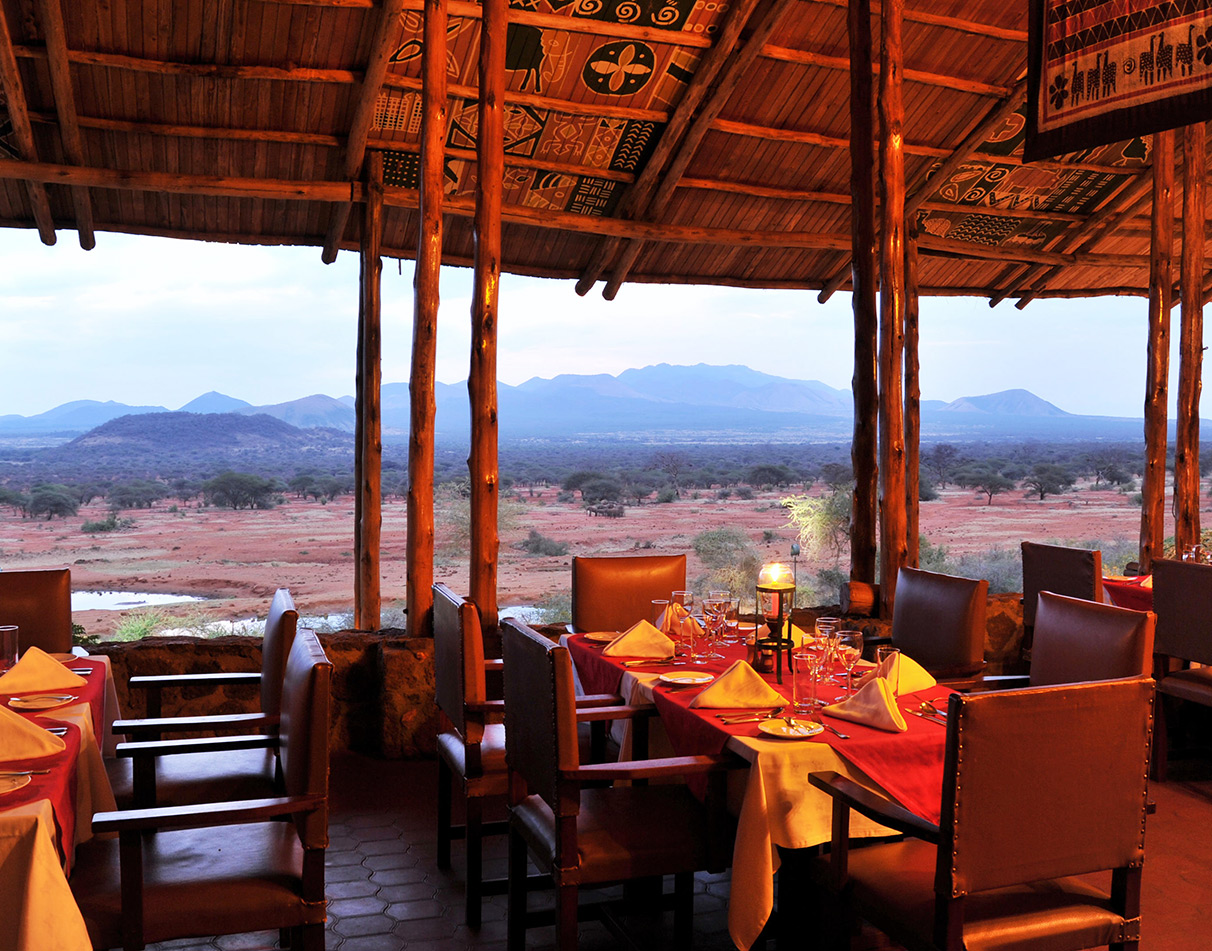 Dining room with a view at Kilaguni Serena Lodge in Tsavo West National Park