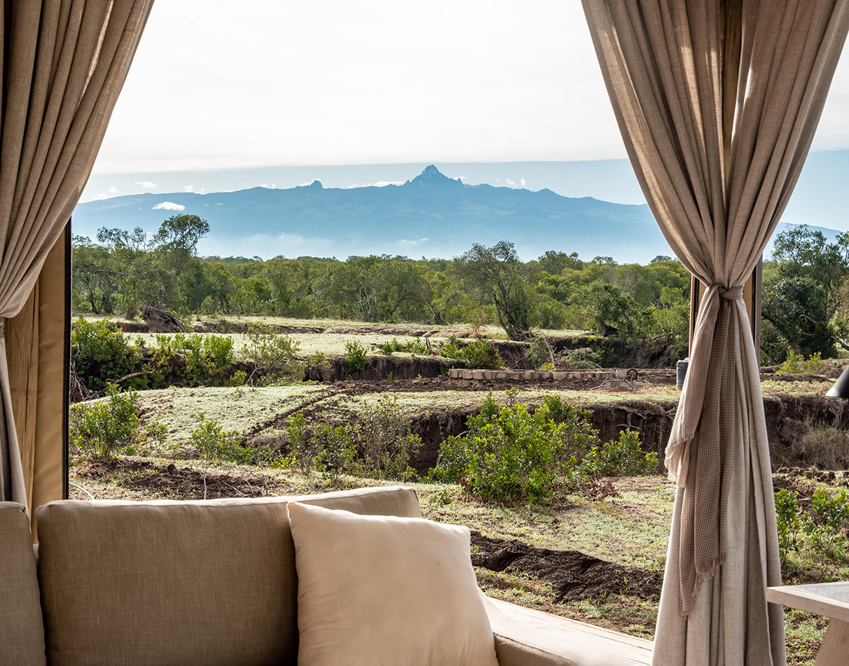 View of Mt Kenya seen from The River Camp in Ol Pejeta Conservancy