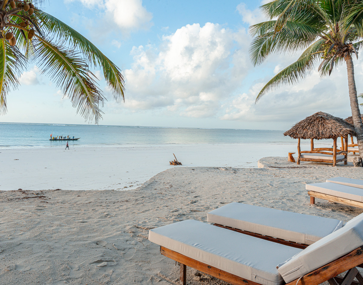 Sunbeds at Waterlovers Beach resort in Diani