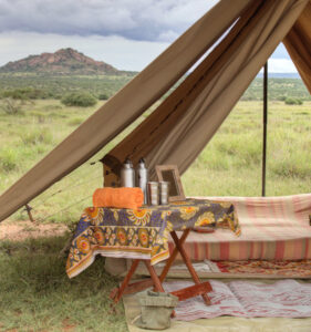 A classic walking safari tent at Karisia in Tumaren.