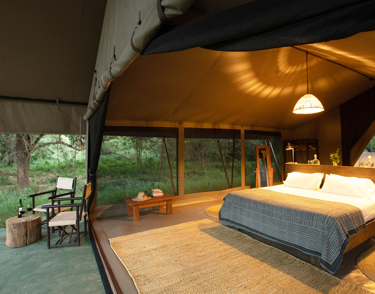 Interior of guest tent at Kitich Forest Camp
