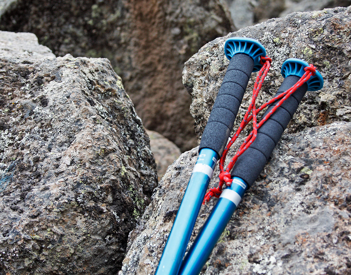 Two hiking poles used on Mt Kenya trekking tours.