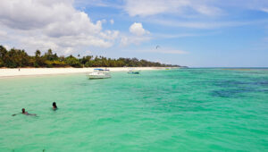 Shallow and calm water of the Indian Ocean on Kenya's south coast.