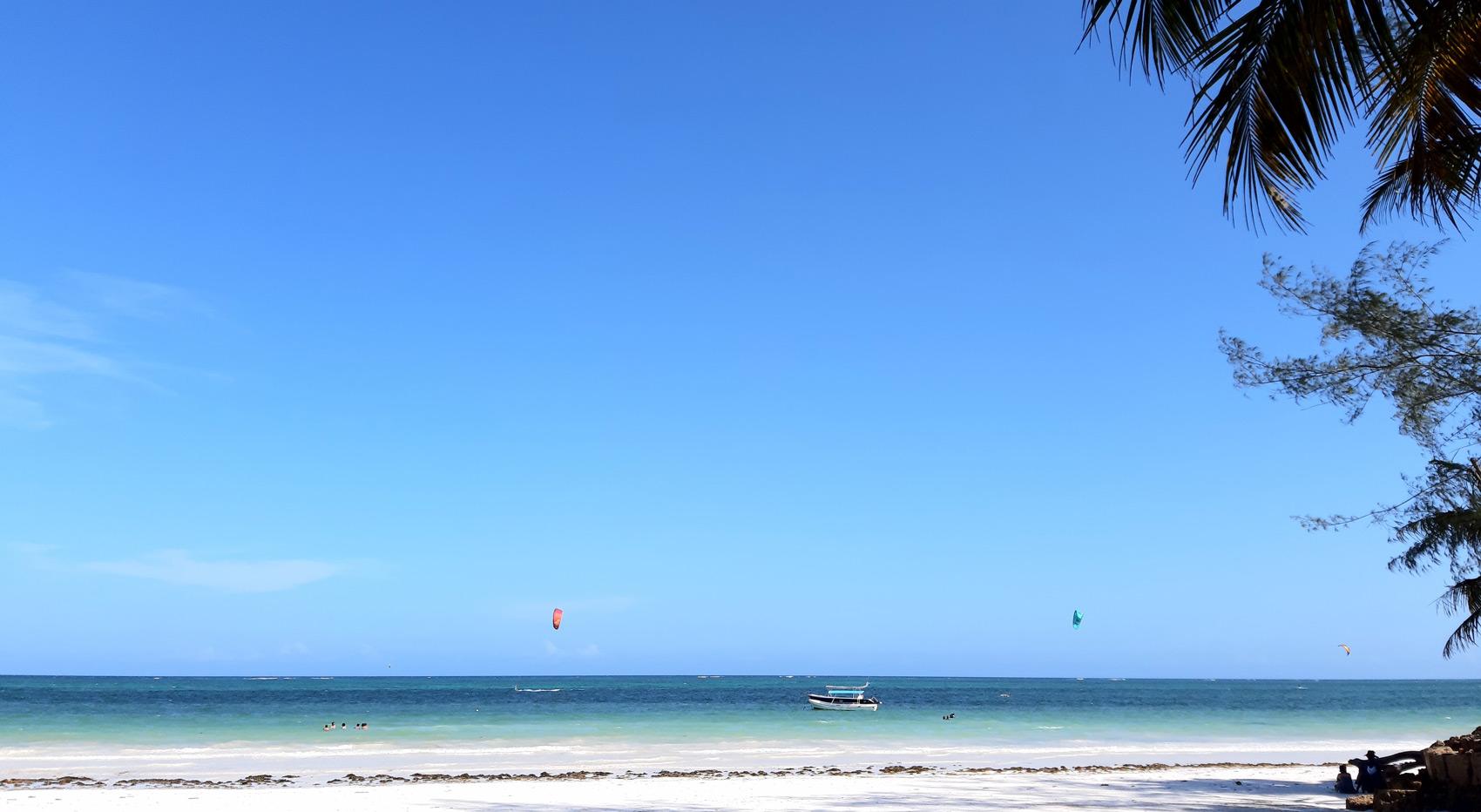 The endless white sandy Diani beach
