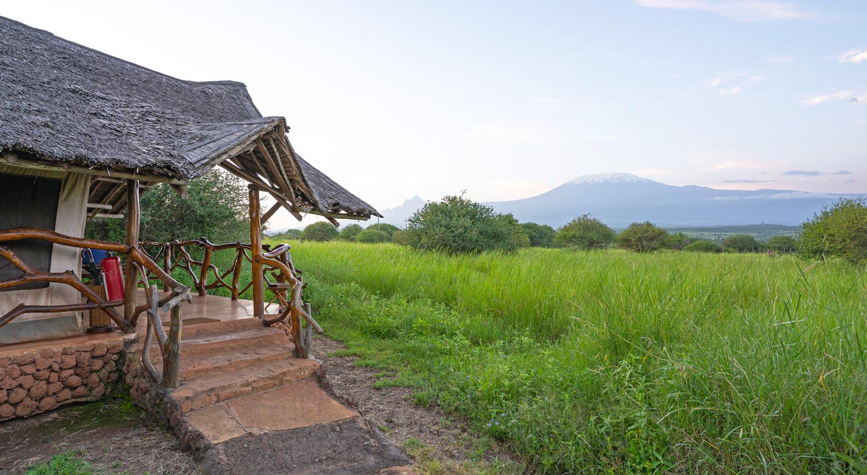 The view from Elerai Camp in Amboseli, with Kilimanjaro in the backgrund.