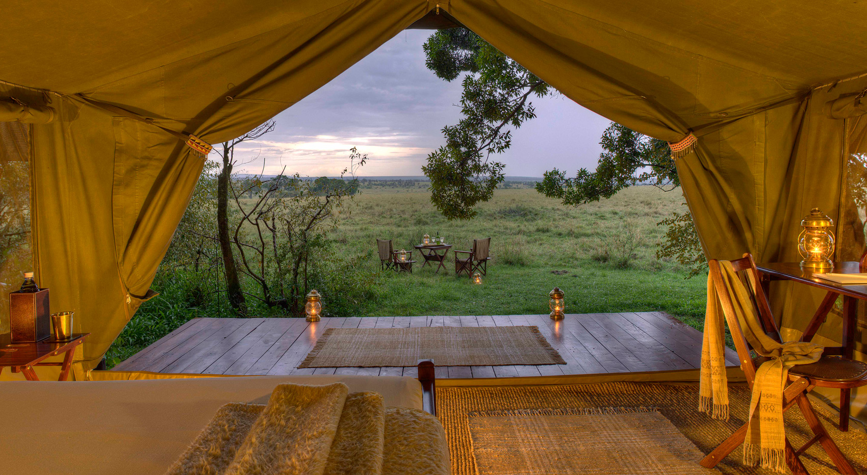 A photo of one of the rooms looking out onto the planes of Elewana's Elephant Pepper Camp. A photo of one of the rooms looking out onto the planes of Elewana's Elephant Pepper Camp.