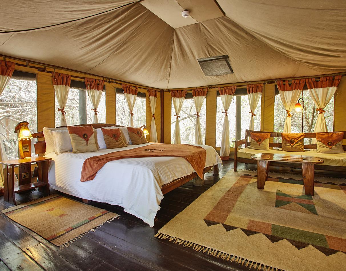 Interior of a tent at Tipilikwani Camp