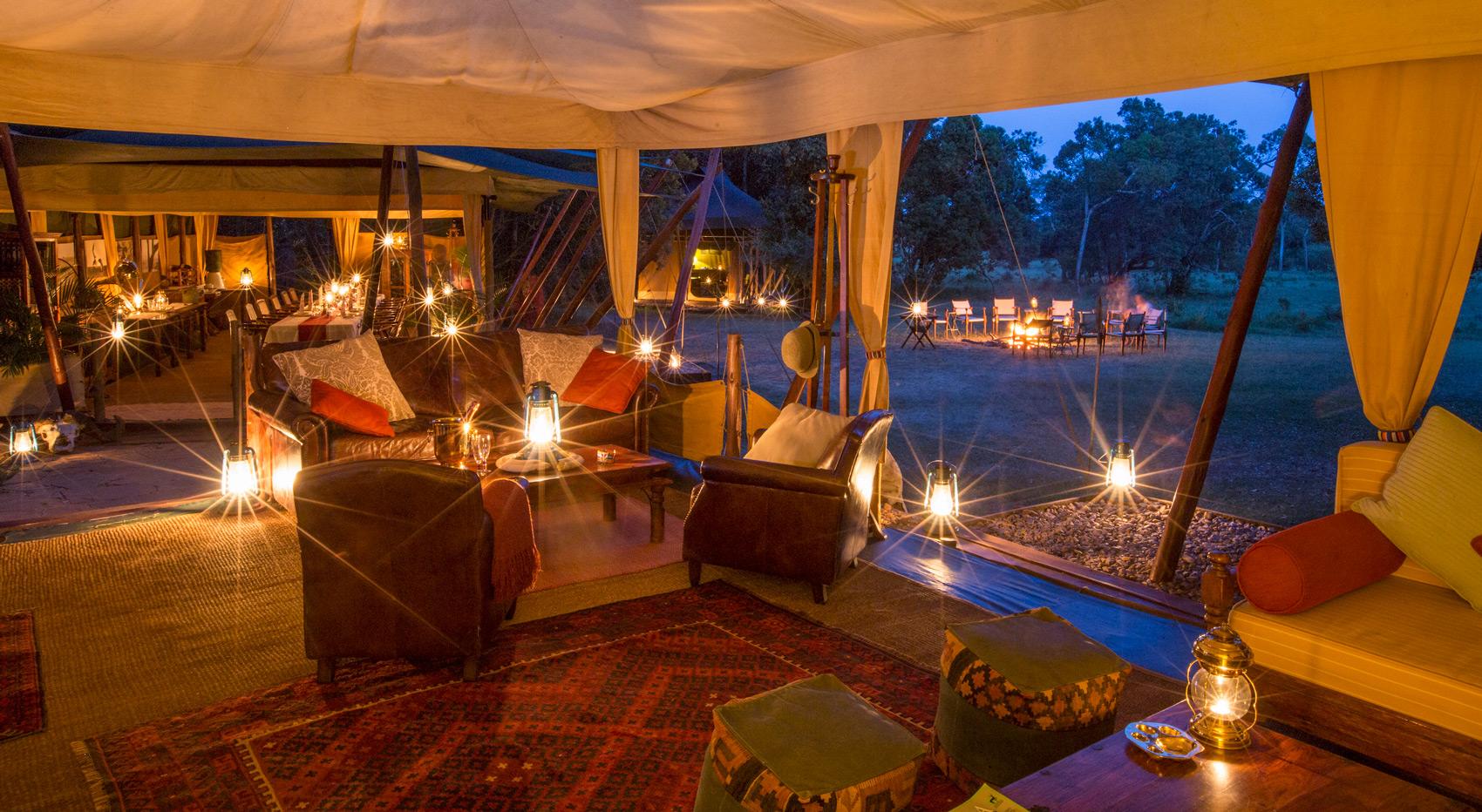 A picture taken in the evening of the mess area of Elephant Pepper Camp in Mara North. A picture taken in the evening of the mess area of Elephant Pepper Camp in Mara North.